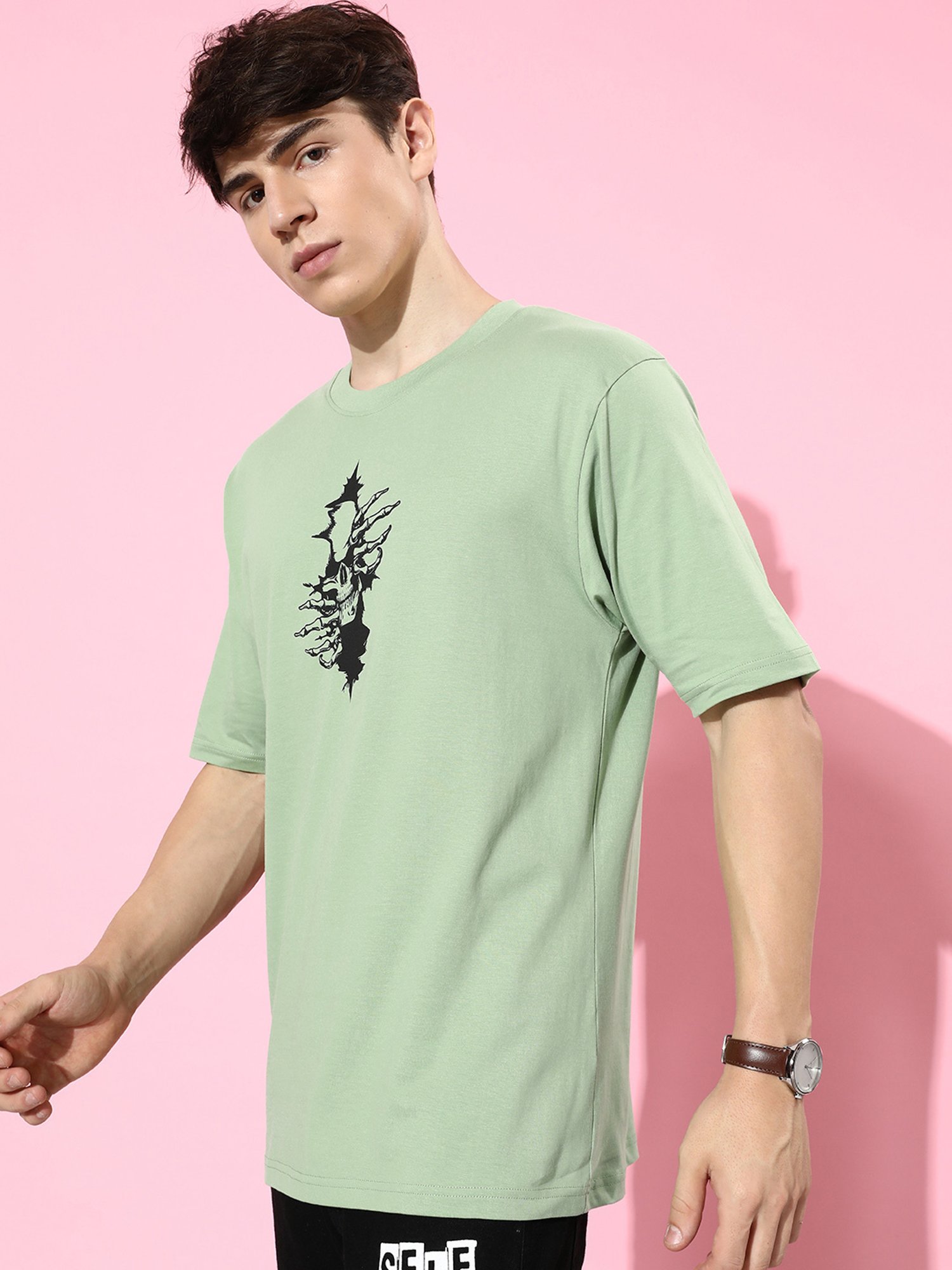 Difference of Opinion Pista Green Loose Fit Graphic Print Oversized Cotton Crew T-Shirt