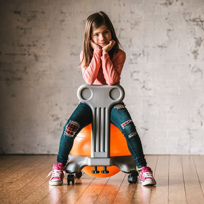Gaiam Kid Classic Stability Balance Ball Chair with Reliable 4 Wheel Base to Adopt Healthy Posture, Keep Body Active, and Mind Engaged, Orange & Gray