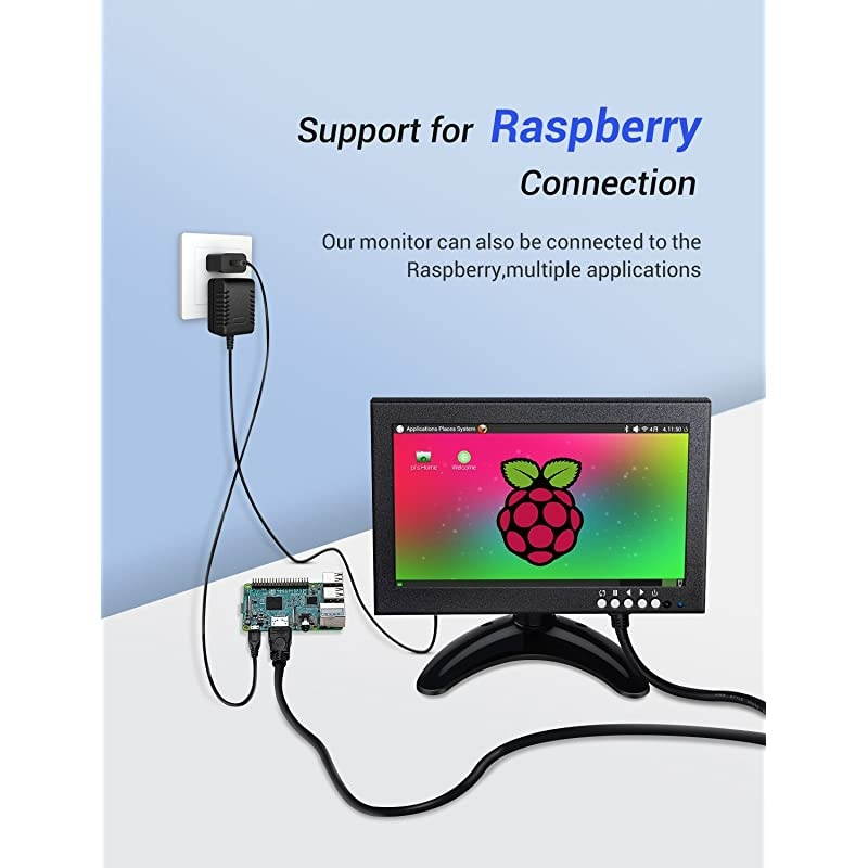 8 inch Small HDMI LCD Monitor Portable 1280x720 169 IPS Metal Housing Screen Support HDMIVGAAVBNC Input with Wall BracketampRemote Control for PC CCTVSecurity CameraRaspberry pi Computer