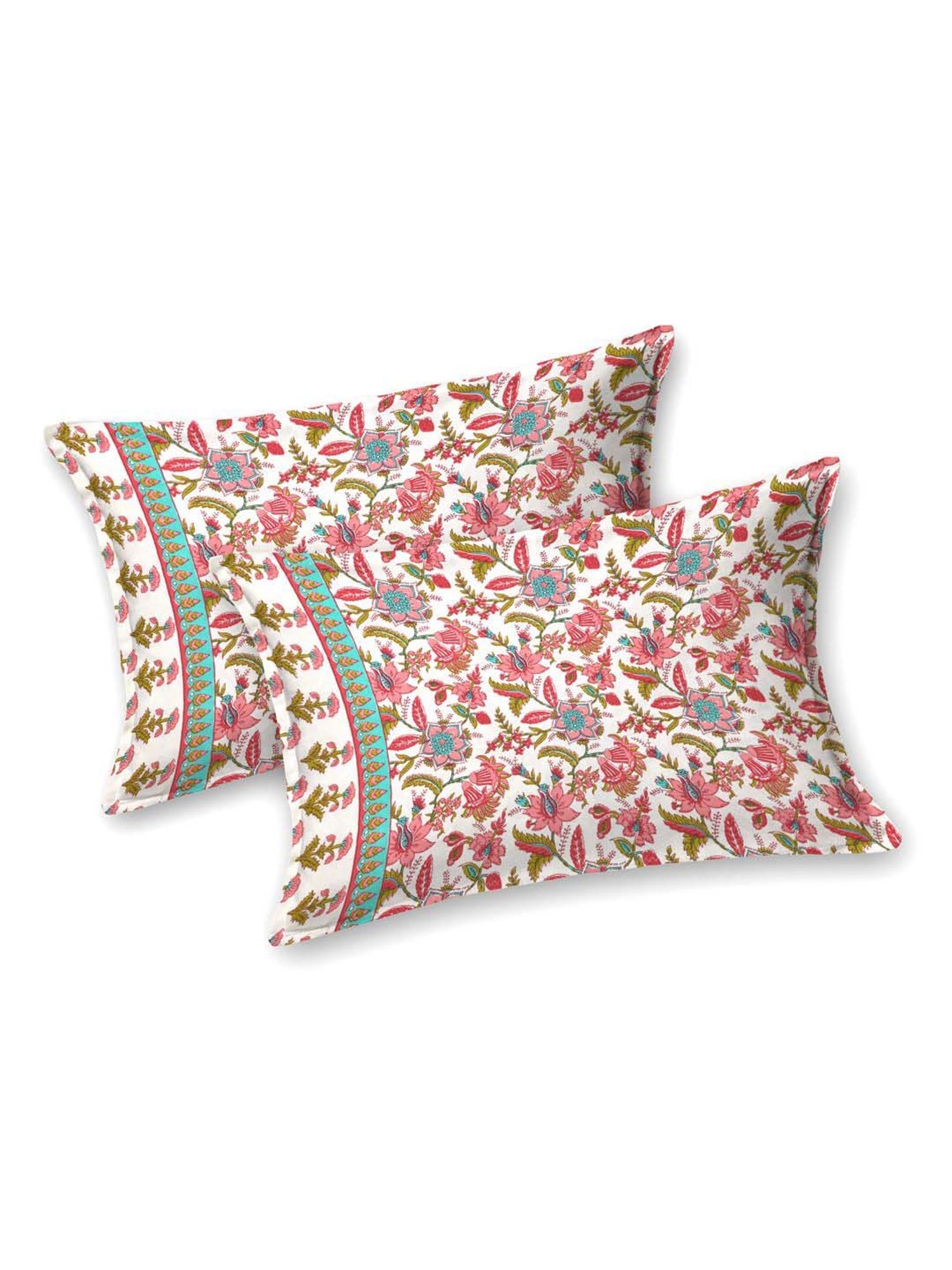 Aapno Rajasthan Rajmahal Blossom Rust & Green Cotton 140 GSM Double Bedsheet With 2 Pillow Cover