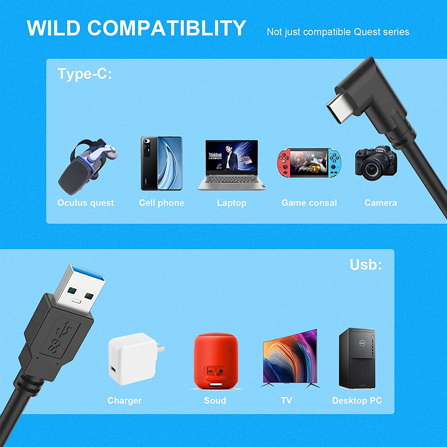 VR Link Cable for Oculus Quest & Quest 2 Fast Charging & PC Data Transfer USB C 3.2 Gen1 Cable for VR Headset and Gaming PC 5Gbps VR Headset USB C Charging Cable 16Ft/5M Type C Cable VR Power Cord