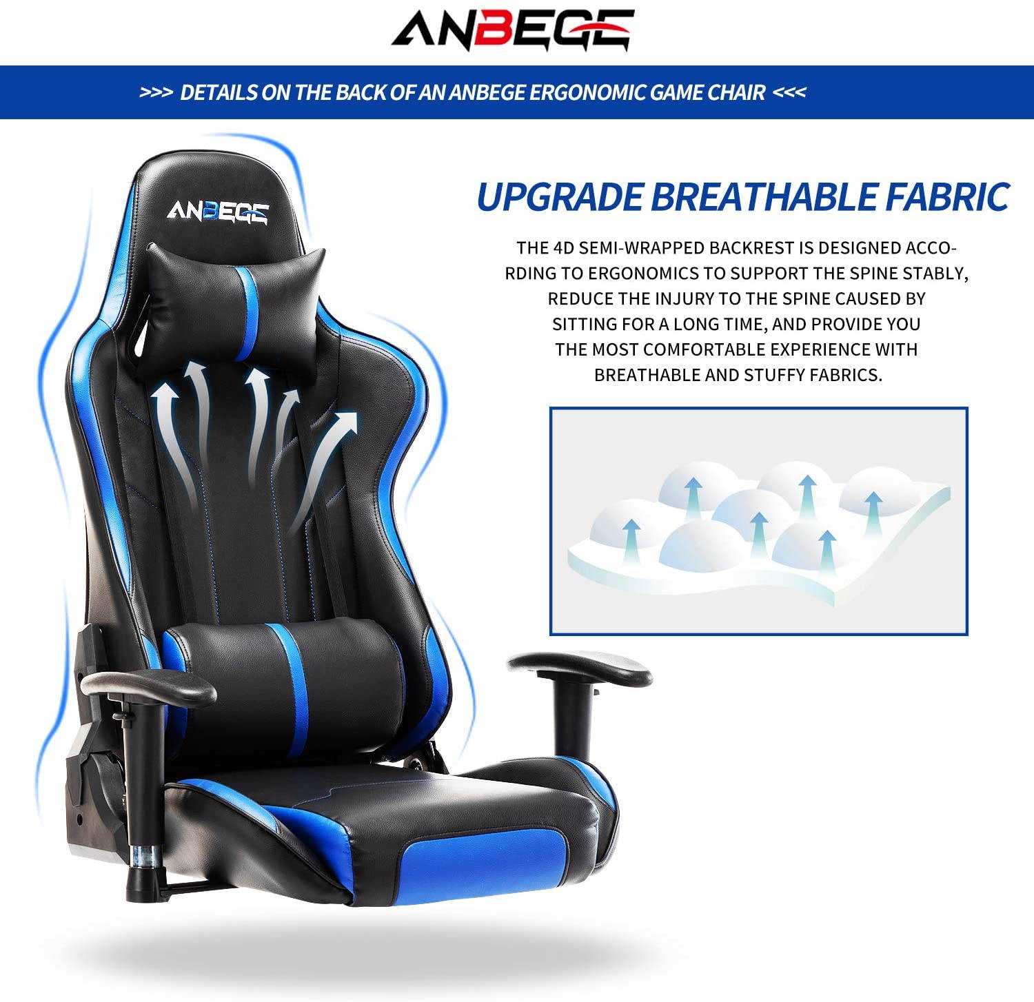 Gaming Chair Ergonomic Racing Style Game Chair Height Adjustable High Back with Massage Headrest and Lumbar Pillow Computer Chair (Blue)