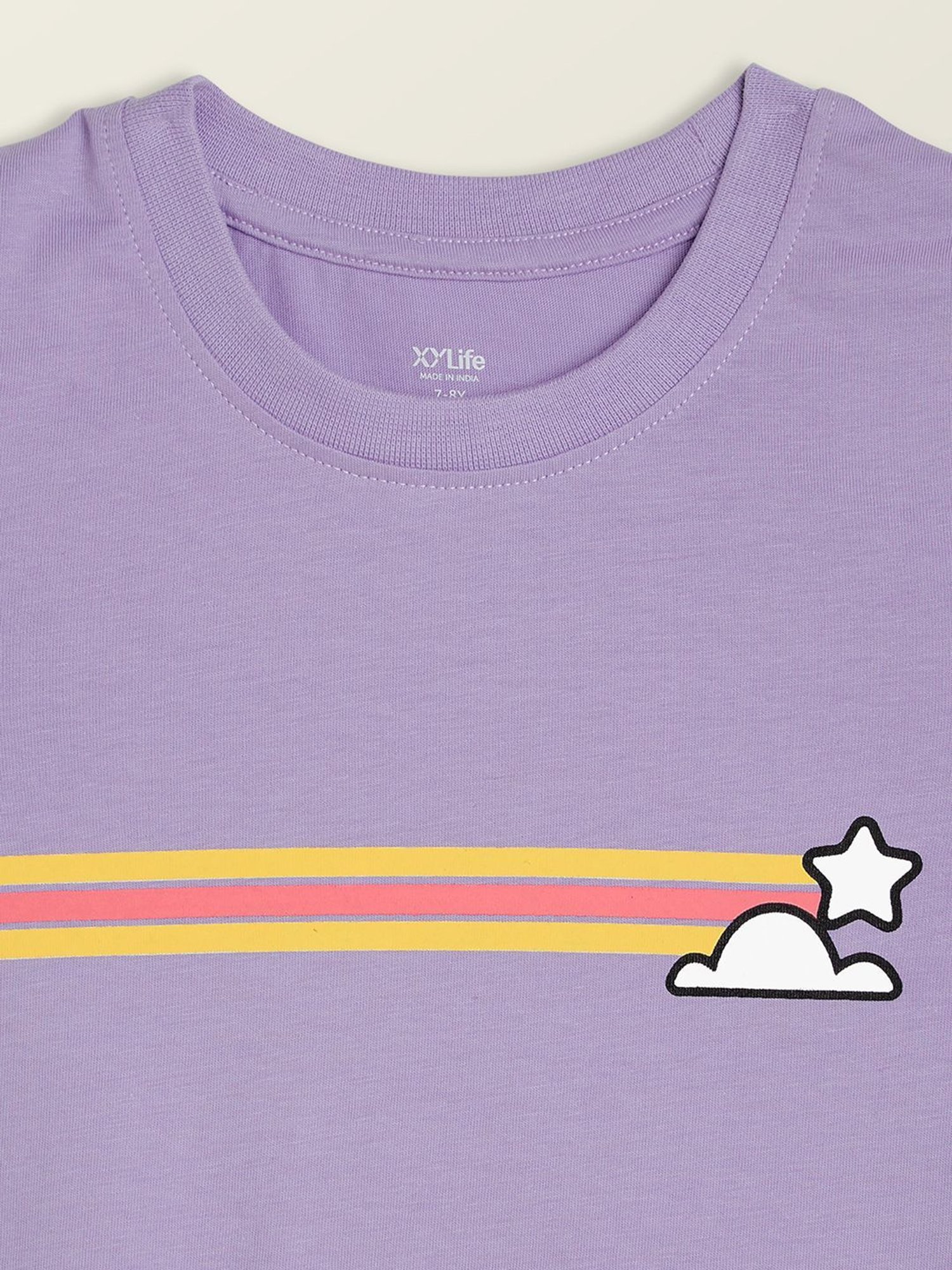 XY Life Kids Purple & Yellow Cotton Printed T-Shirt