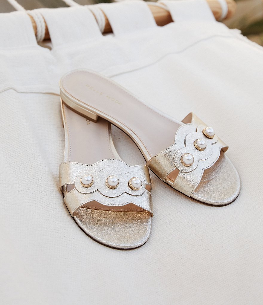 Pelle Moda Barton Metallic Suede Pearl Ornament Detail Dress Sandals