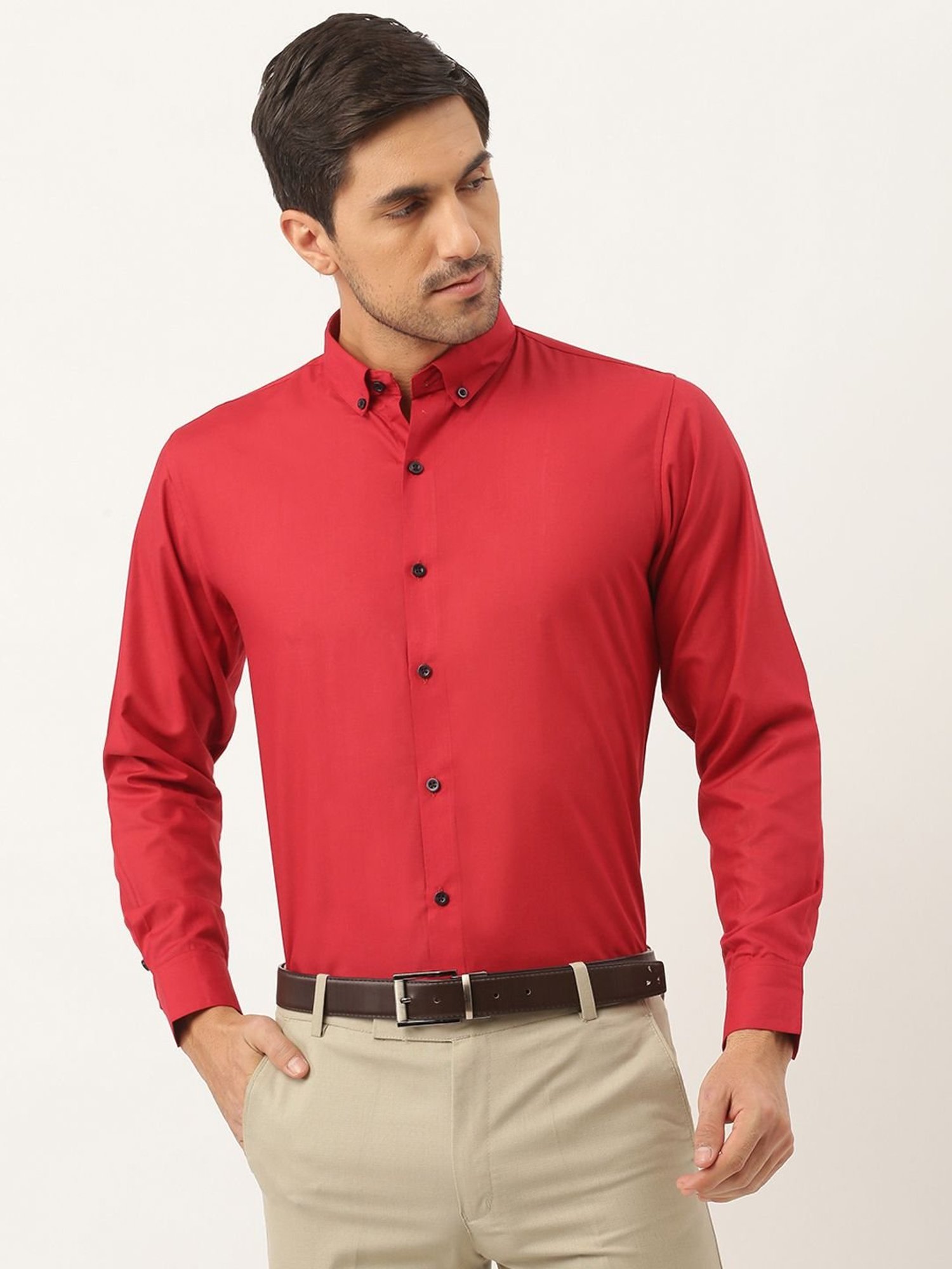 Sojanya Red Cotton Regular Fit Shirt