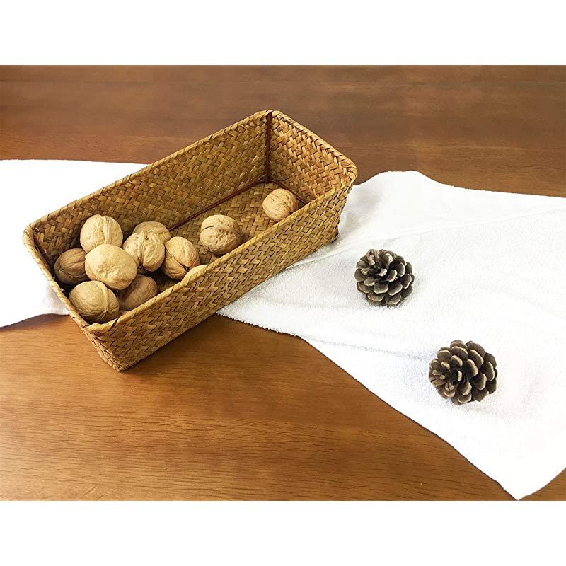 HandWoven Seagrass Storage Rectangur Basket and Home Organizer BinsNatural Water Hyacinth Basket SmallBrown no Grid