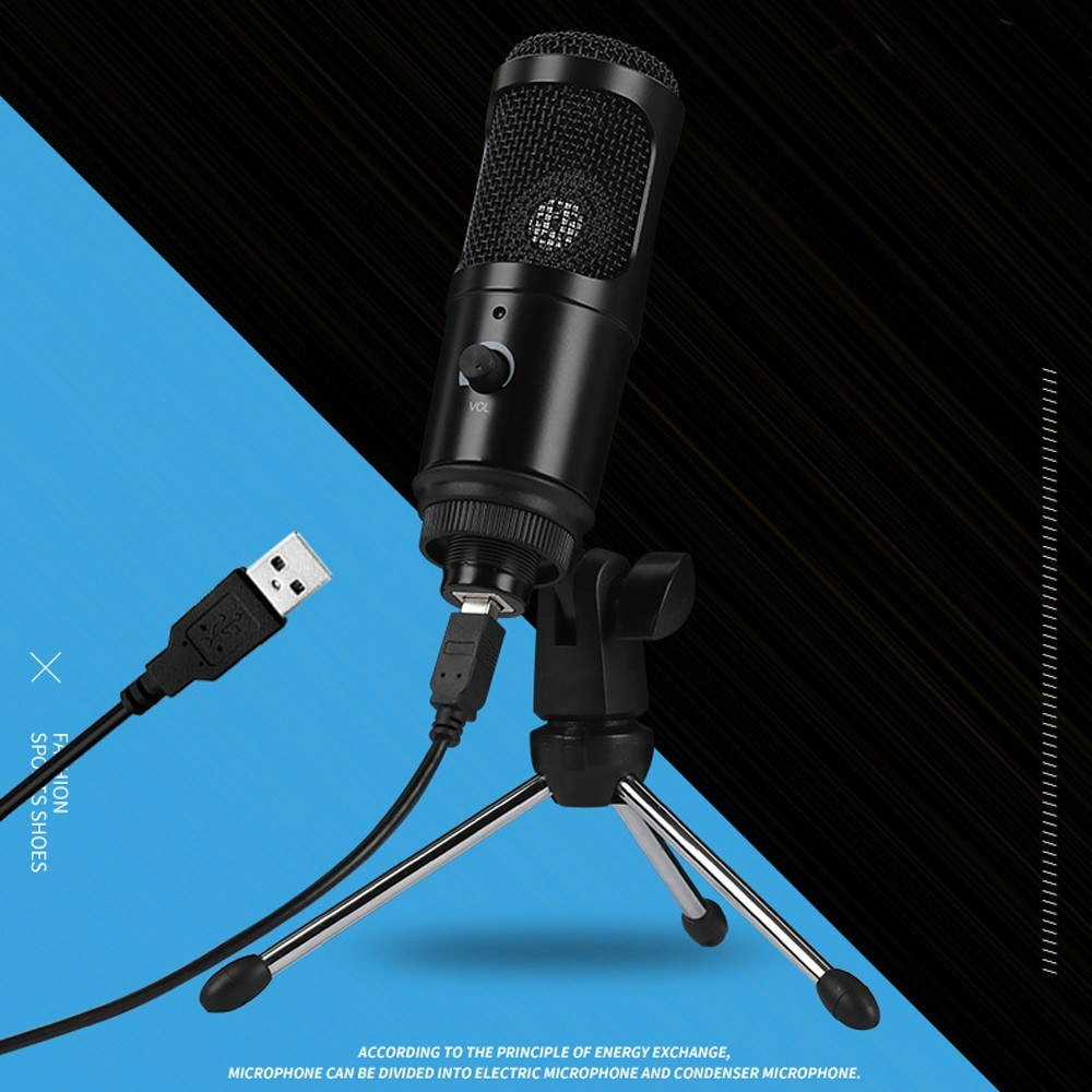 Condenser Microphone USB Microphone Karaoke Recording Broadcasting Podcasting with Clip Tripod Plug and Play for Laptop Desktop PC