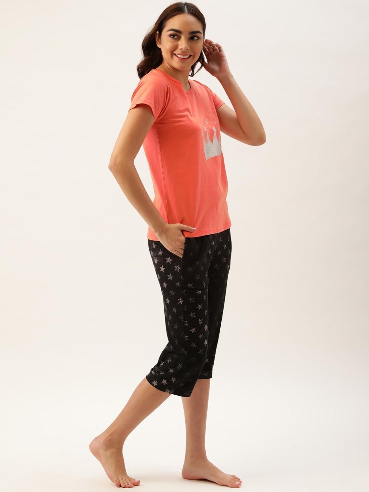 Clt.s Orange Graphic Print Capri Set