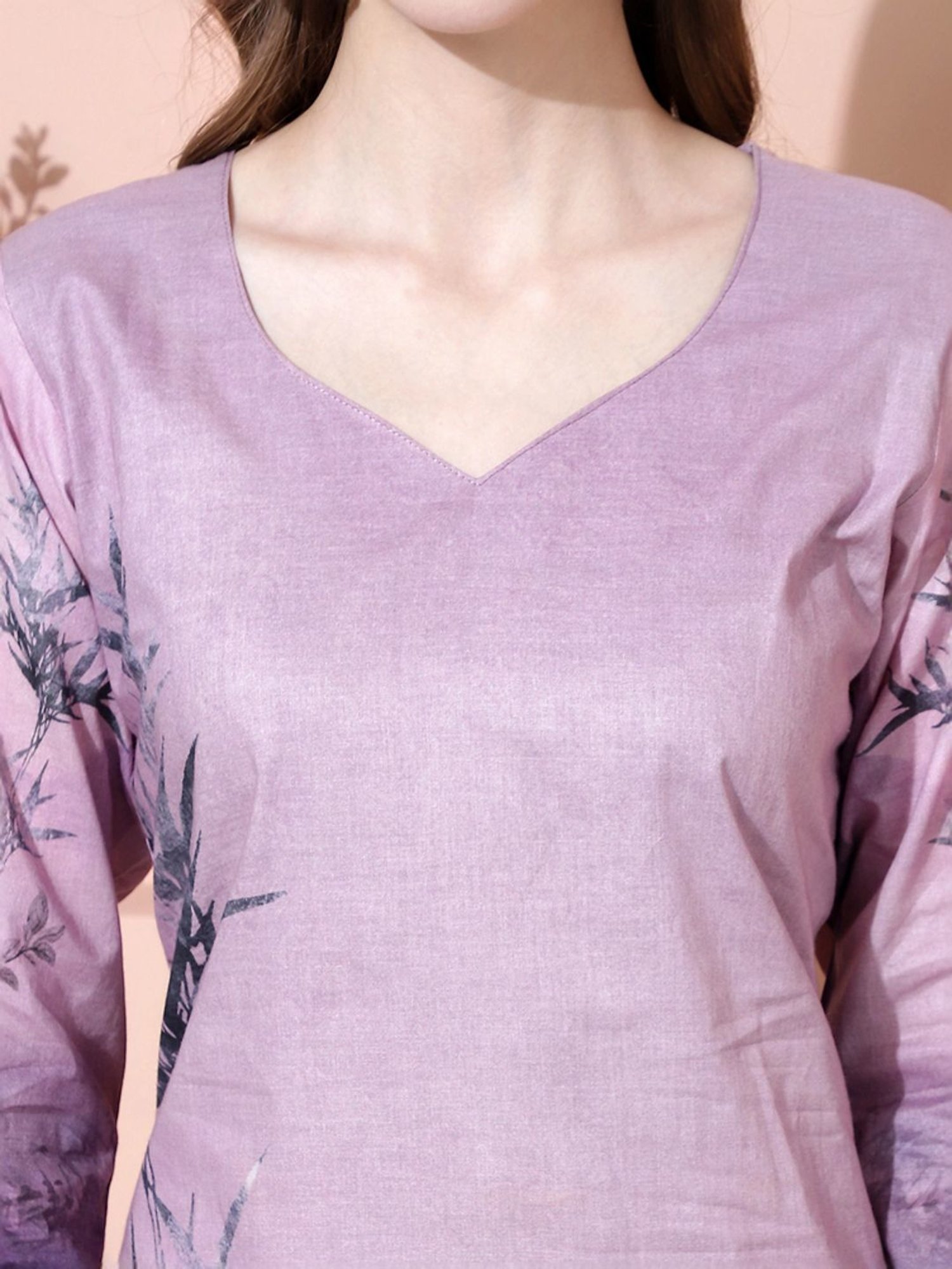 Stylee LIFESTYLE Purple Cotton Floral Print Unstitched Dress Material