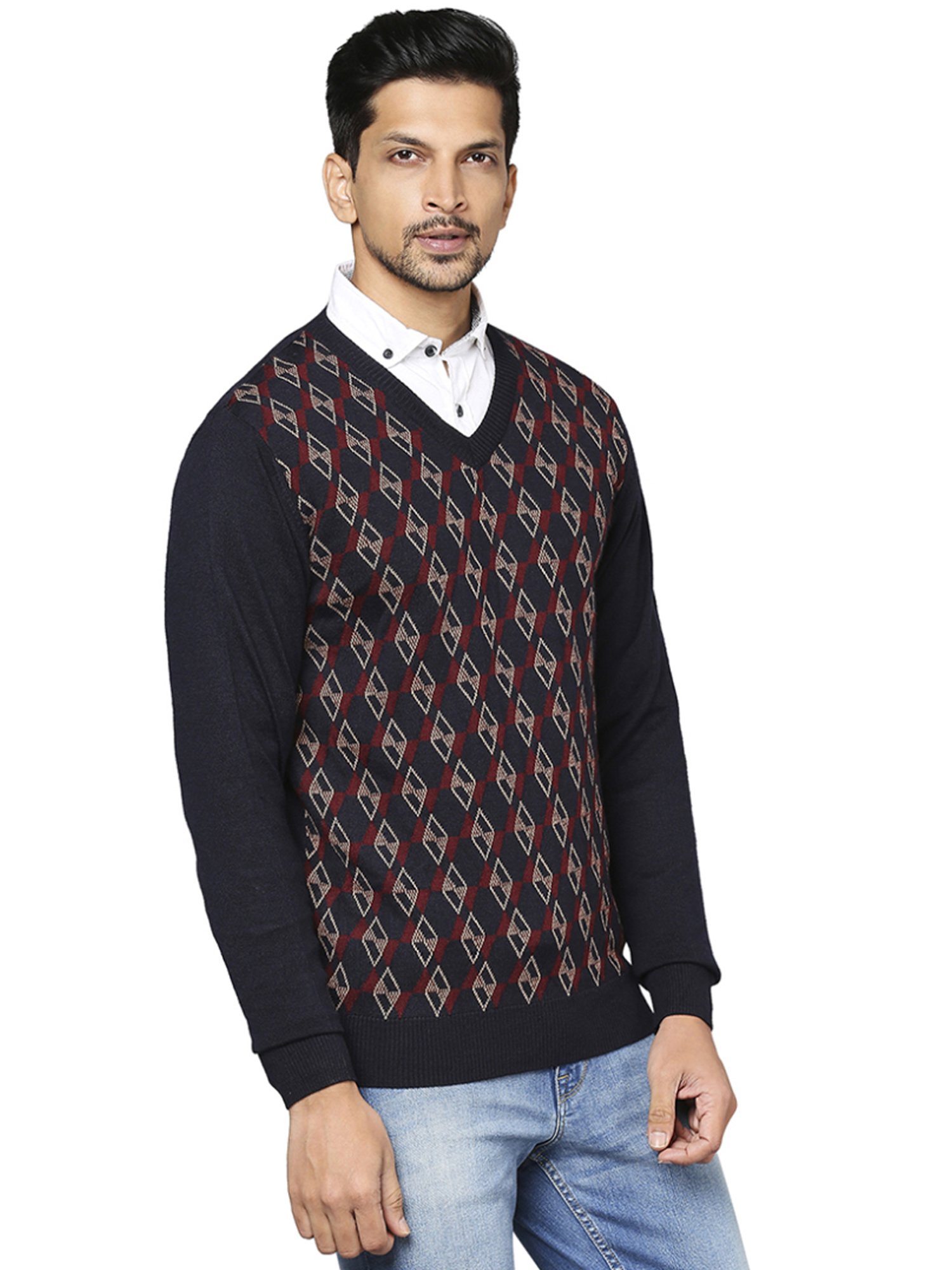 Raymond Blue  Regular Fit Printed Sweaters