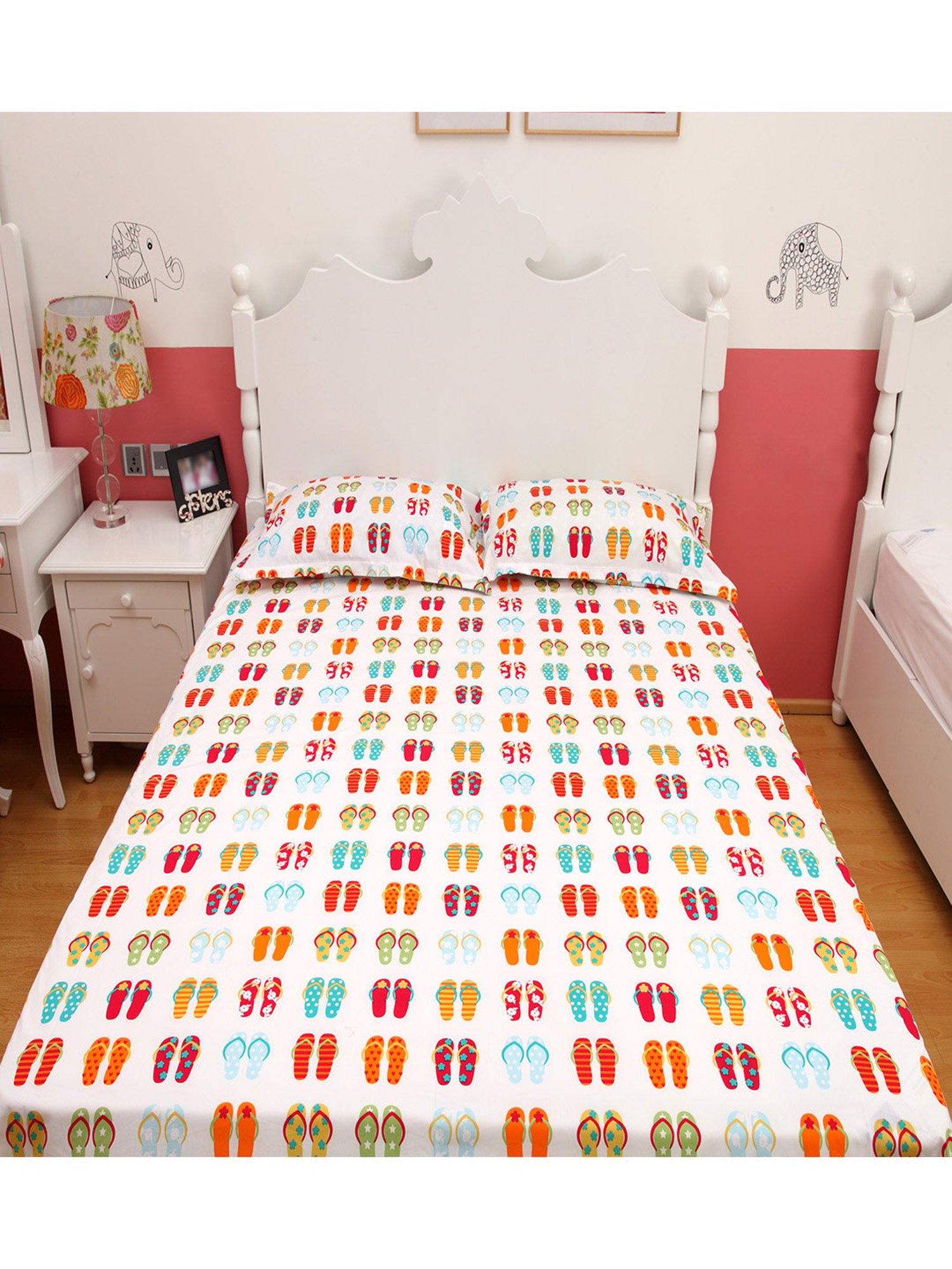 Nigh Nigh Flipflops Multicolor Cotton 300 TC Kids Bed Linen Set