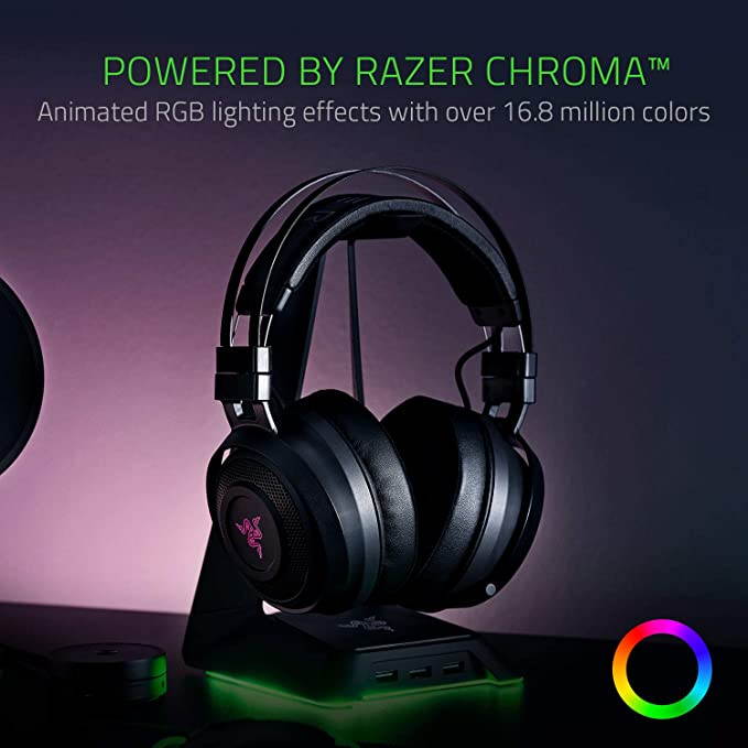 Razer Nari Wireless 7.1 Surround Sound Gaming Headset: THX Audio - Auto-Adjust Headband & Swivel Cups - Chroma RGB - Retractable Mic - For PC, PS4, PS5 - Black