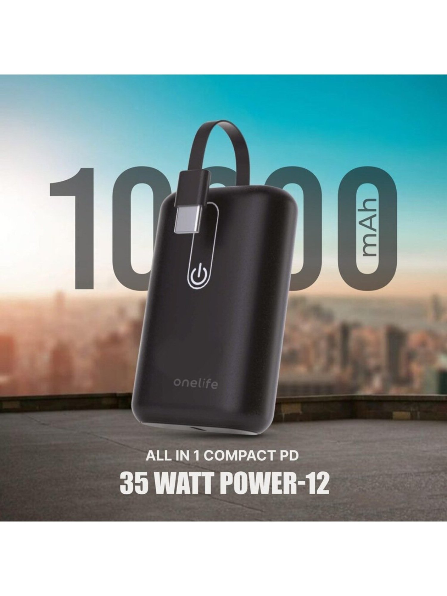 Onelife Power 12, 10000 mAh 35W Fast Charging Mini Power Bank with PD3.0 35W (Black)