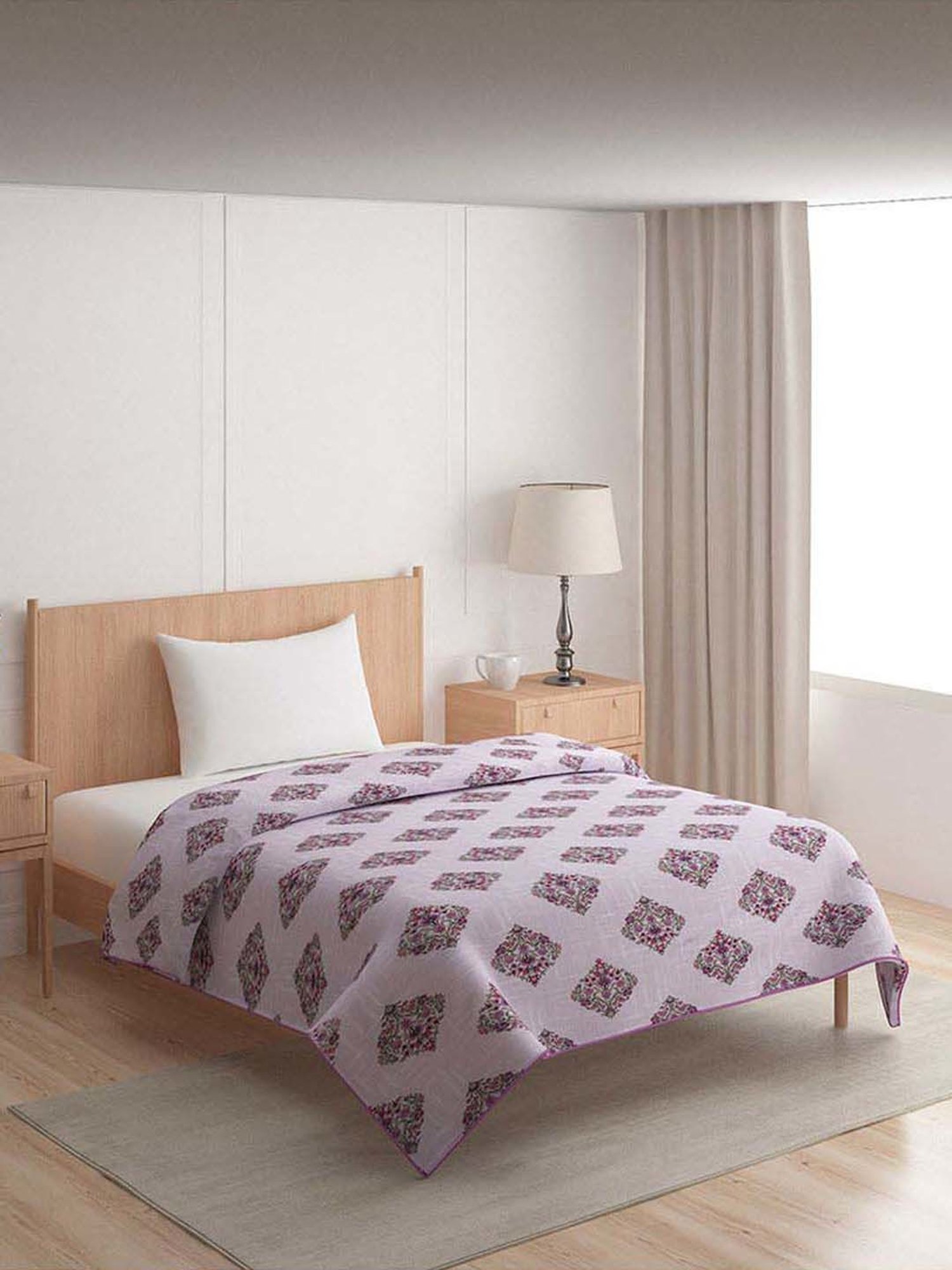 @home Pink 140 TC Cotton Floral Printed Single Bed Dohar