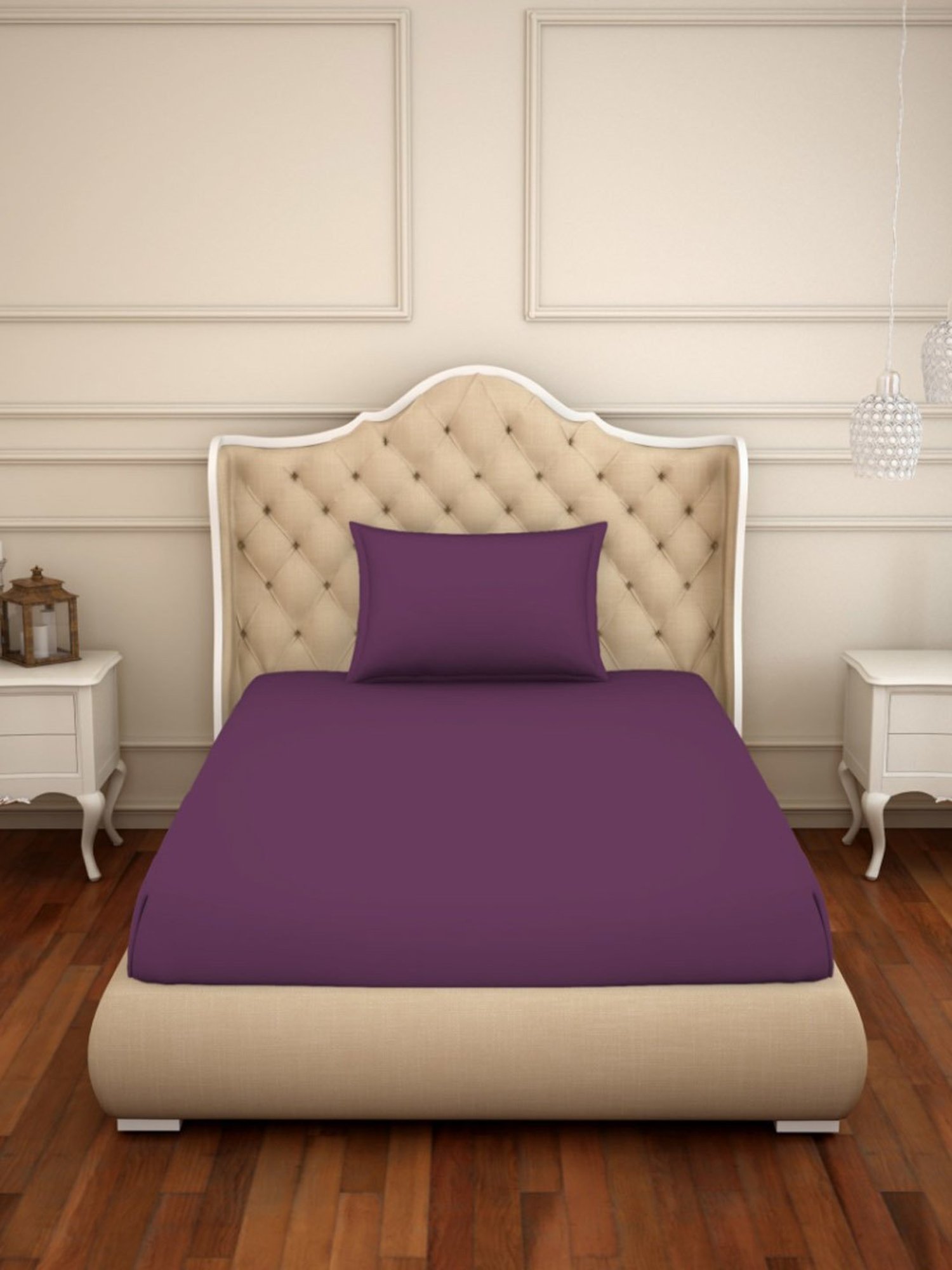 Welspun Restora Solid Dark Violet 150 TC Cotton Single Bed Sheet with 1 Pillow Cover