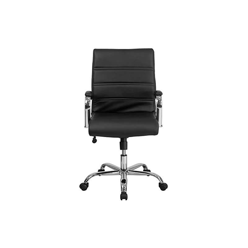 Mid-Back Black LeatherSoft Executive Swivel Office Chair with Chrome Base and Arms