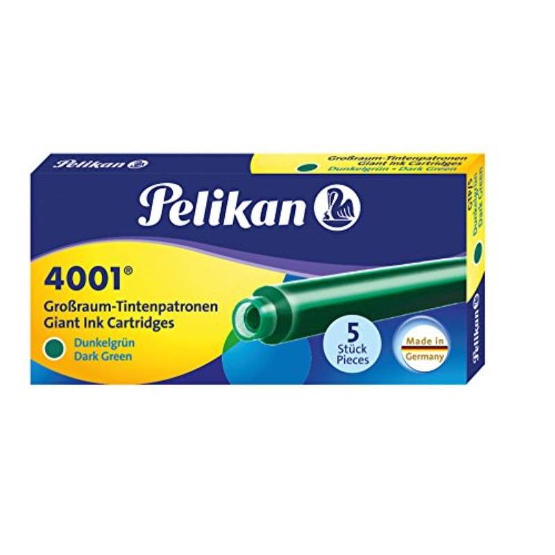 pelikan 4001 gtp/5 ink cartridges for fountain pens, dark green, 1.4ml, 5 pack 300070
