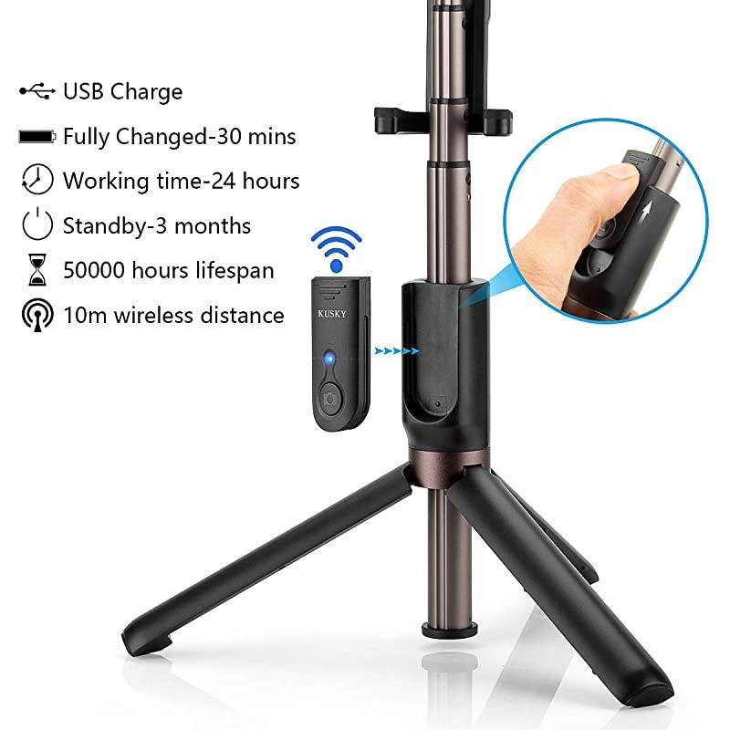 Stick Bluetooth, 4-in-1 Extendable Stick Tripod with Wireless Remote Shutter for iPhone12 11/Pro Max/XS/Max/XR/X/8/8P/7/7P/6S, Galaxy S10/S9/S9 Plus/S8/S7/ S6/S5/Note 8, Huawei and More