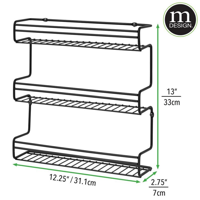 mDesign Metal Wall Mount Spice Rack Organizer, 3 Tier - Black