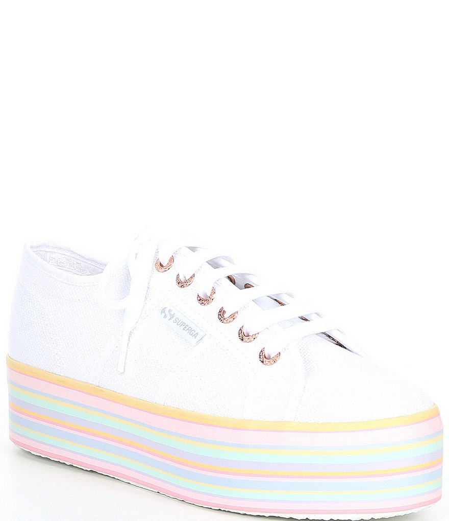 Superga Women's 2790 Rainbow Striped Platform Lace-Up Sneakers