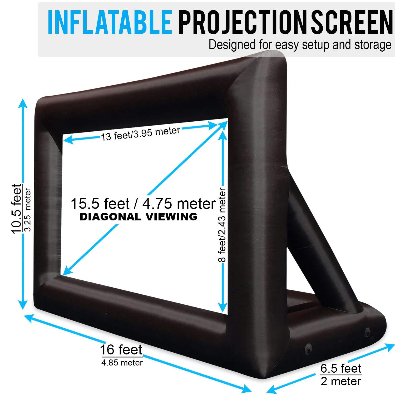 Jumbo 20 Feet Inflatable Outdoor and Indoor Theater Projector Screen - Includes Inflation Fan, Tie-Downs and Storage Bag