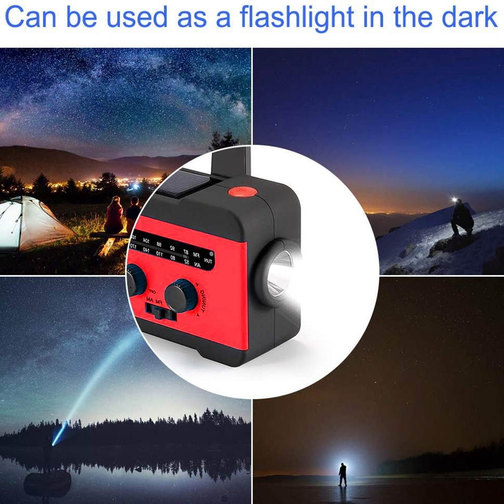 Solar Radio Hand Crank AM/FM(76-108MHz)Radio Emergency Radio with LED Flashlight and 2000MAh Phone Charger