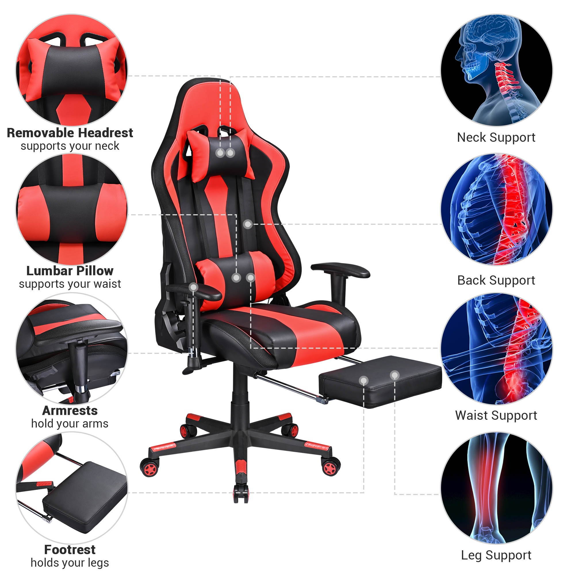 Racing Gaming Chair Ergonomic Computer Chair Headrest Lumbar Support Esport Home
