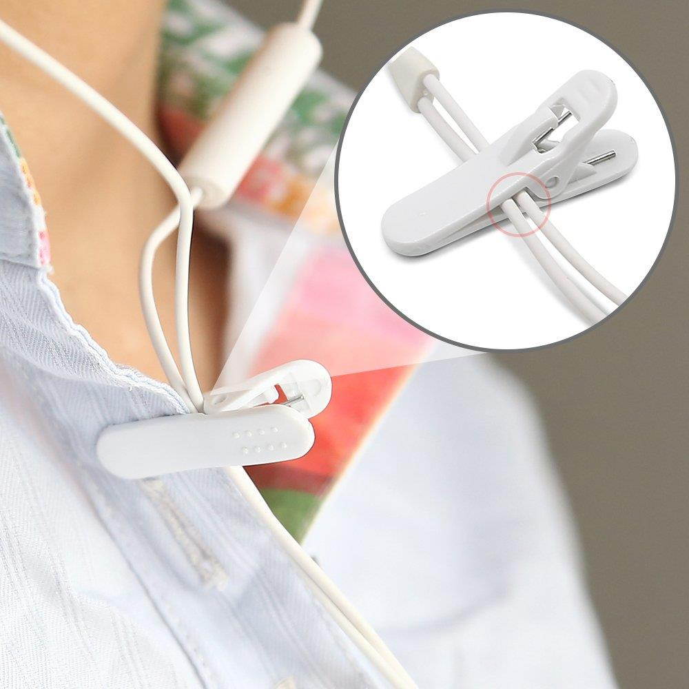 Earphone Wire Clips, iMangoo [10 Pack] Headphone Cable Clip Headset Cable Clips Holder Clothing Clip Fixing Headphone Wire in Place While Fitting Running Hiking Doing Exercise White & Black