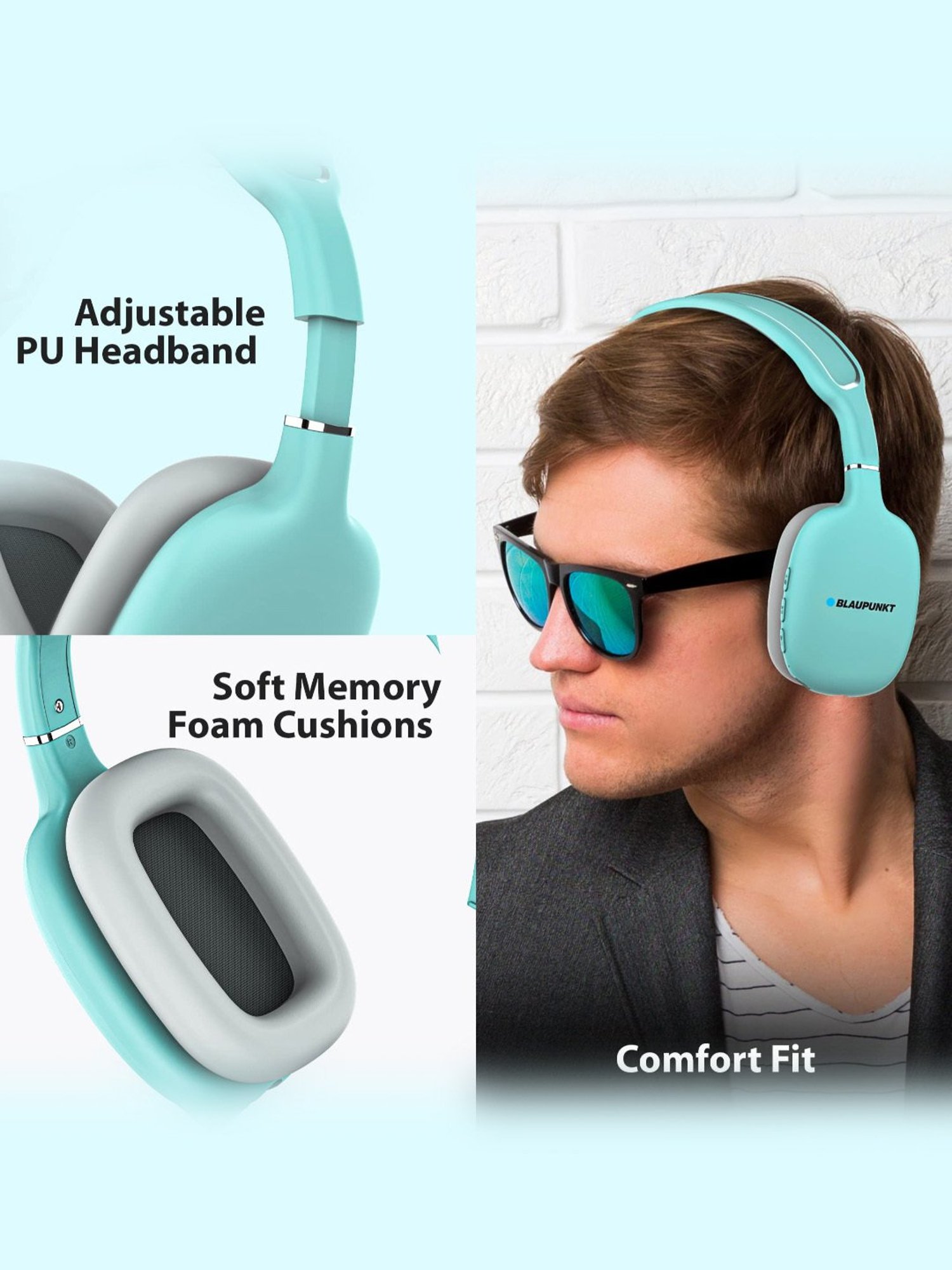 Blaupunkt BH31 Wireless Over Ear Headphones with Built in Mic & TurboVolt Fast Charging (Green)