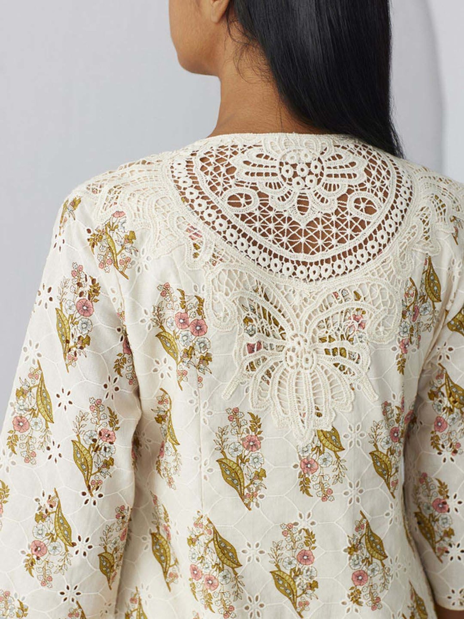 Ancestry White Cotton Embroidered A-Line Dress