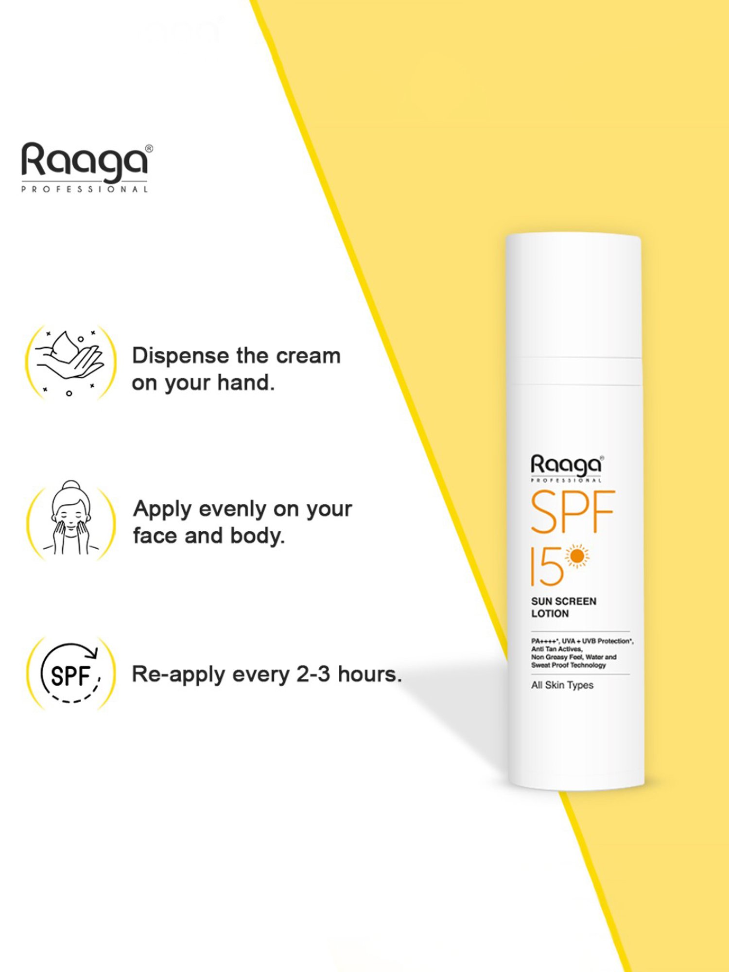 Raaga Professional Sun Screen Lotion SPF 15 PA++++ - 55 ml