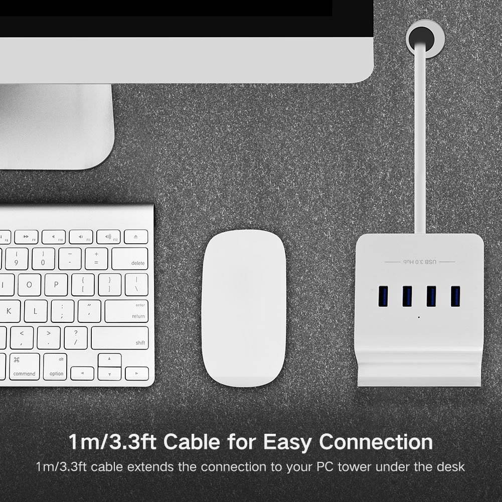 4 Port USB 3.0 OTG Data Hub Adapter with Micro USB 2.0 On-The-Go Function Built-in 3.3ft Cable and Phone Stand for Samsung Galaxy S7 S6 S6 Edge S5 S4 and More OTG Phones Tablets, PC or Mac