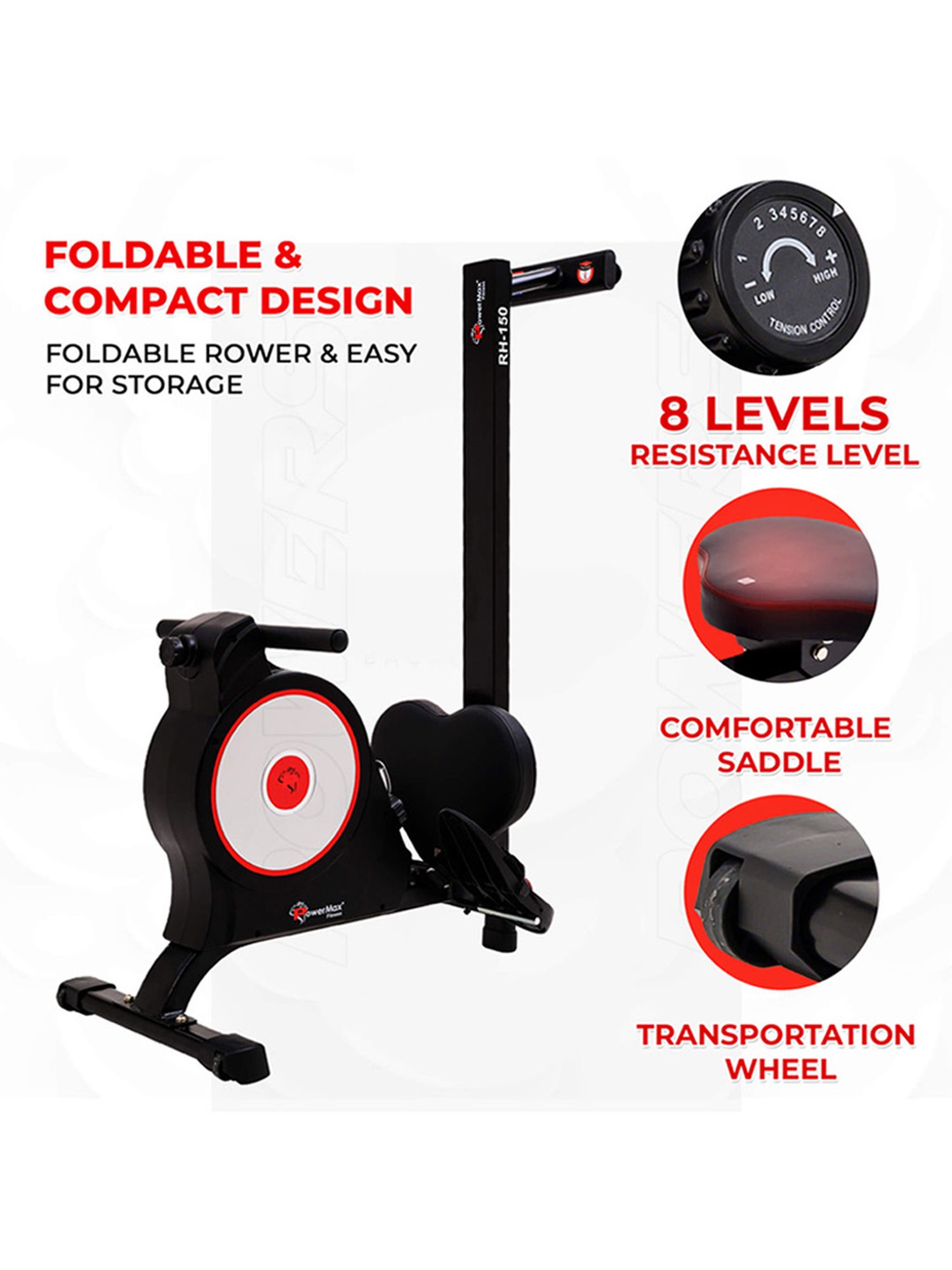 PowerMax Fitness RH-150 Rowing Machine (Black)