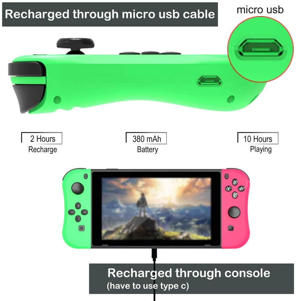 Joy Con Controller Replacement Campatiable for Nintendo Switch - Left and Right Neon Joycon Pad with Wrist Strap, Alternatives for Nintendo Switch Controllers, Wired/Wireless L/R Switch Remotes