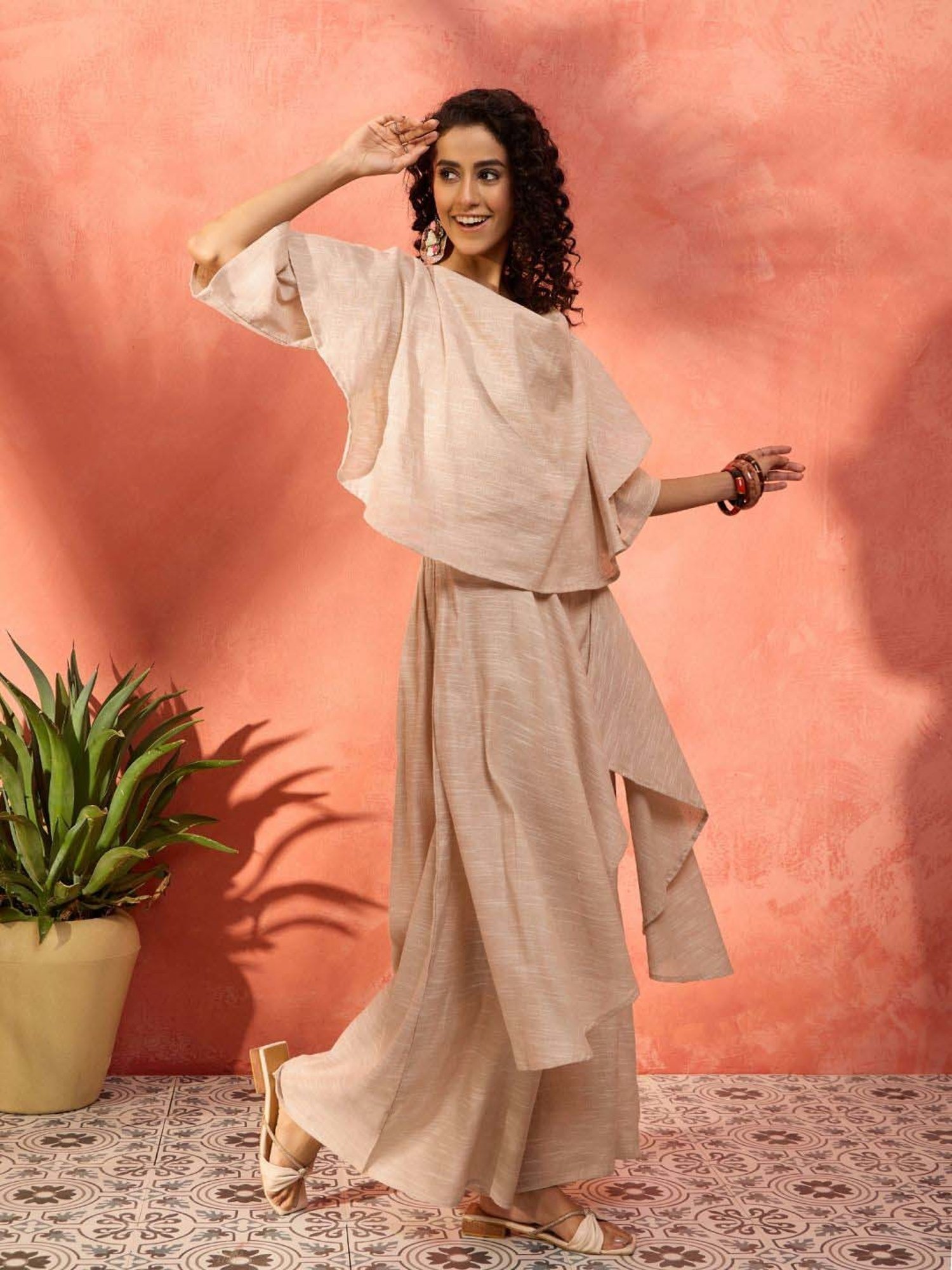 Inweave Beige Cotton Top & Palazzo Set