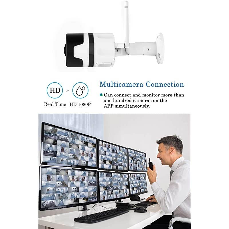 Outdoor Security Camera Wireless WiFi  FHD 1080P 180&deg; Angle Home Bullet Surveillance Cameras Camera for Home Security with IP66 Waterproof Night Vision Motion Detection TwoWay Audio