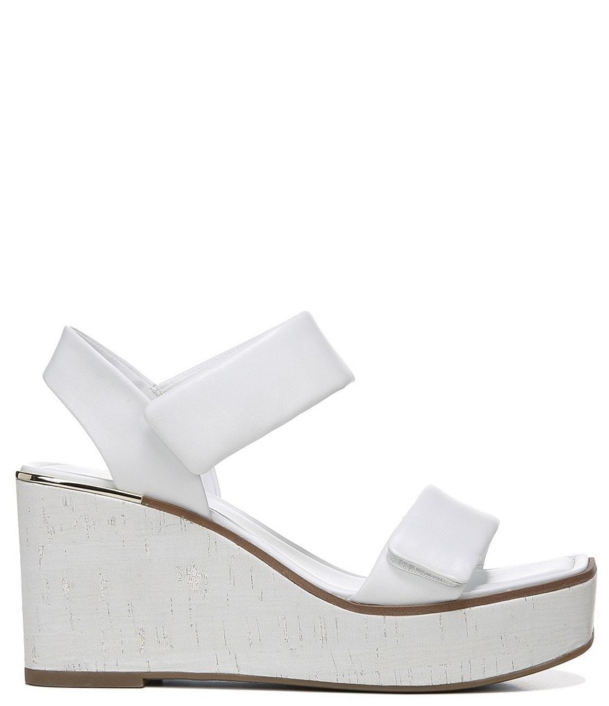 Franco Sarto Sweety Square Toe Leather Cork Platform Wedge Sandals