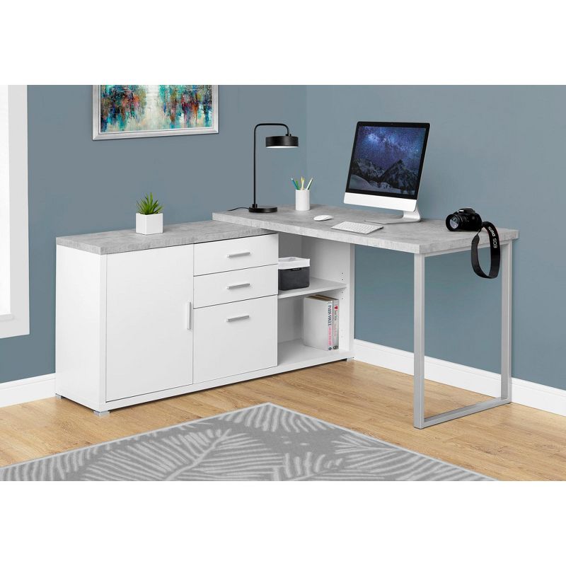 Monarch Specialties Computer Desk, 60"L White / Cement-Look Left/Right Face