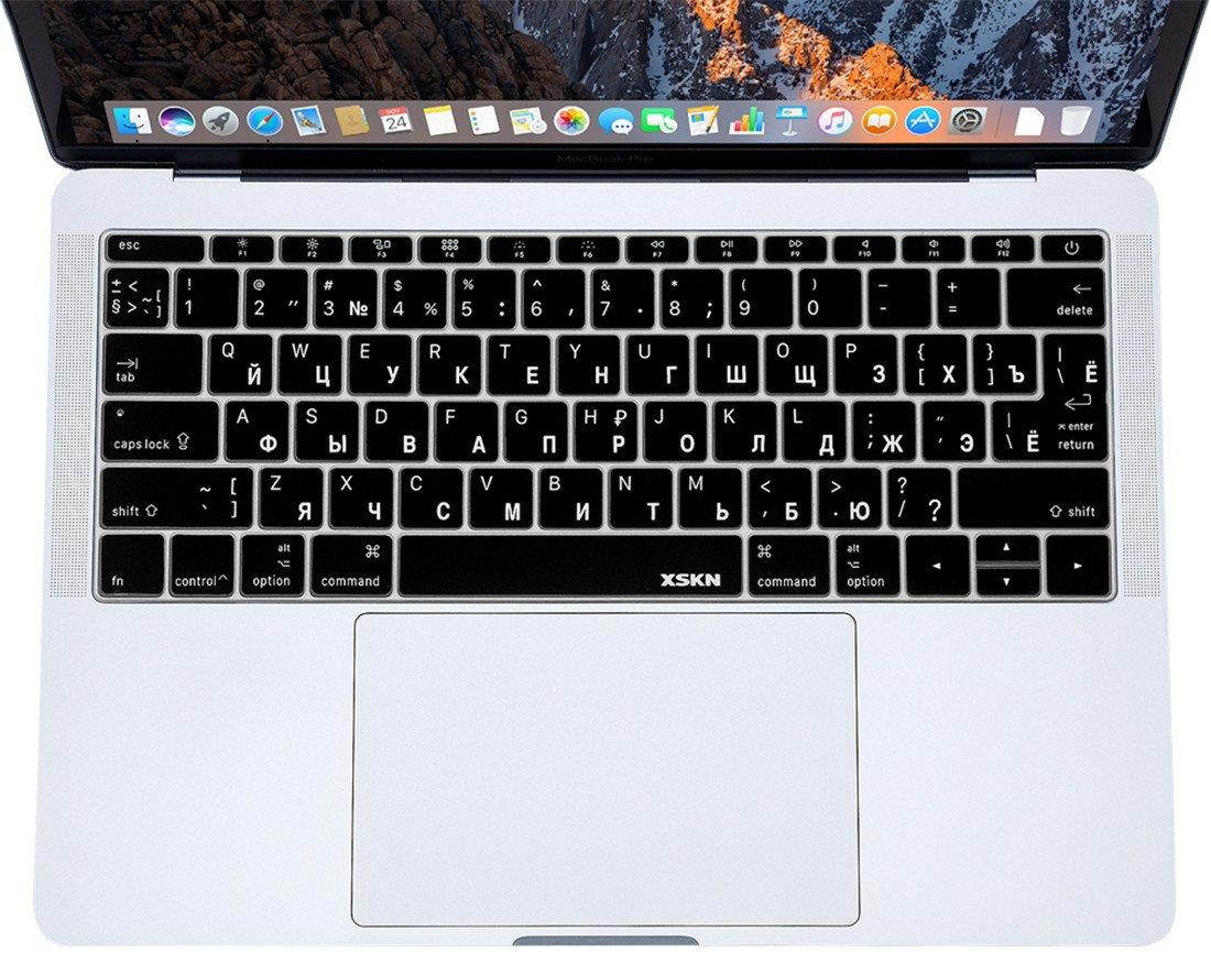 XSKN Russian / English Black Silicone Keyboard Skin Cover for Shallow keys New MacBook Pro 13 (2016 Released A1708, No Touch Bar) and Macbook 12 (2015 Released A1534), US EU Version