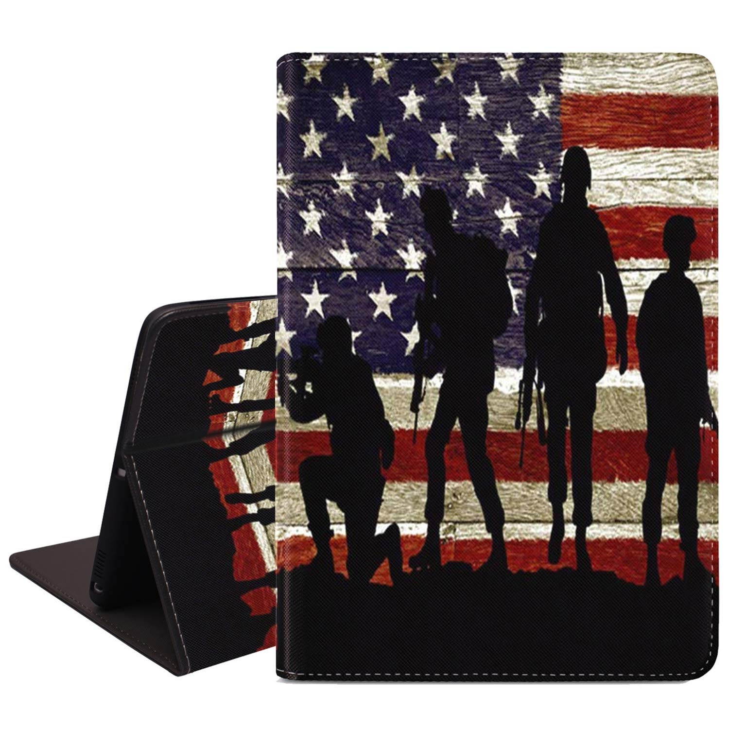 iPad 9.7 inch 2018/2017 Case,Pro 9.7 Case,iPad Air 2 Case,iPad Air Case,Slim Soft Rubber Back Shockproof Protective Case with Auto Wake/Sleep for iPad 5th/6th Gen, American Flag Patriotic Soldier