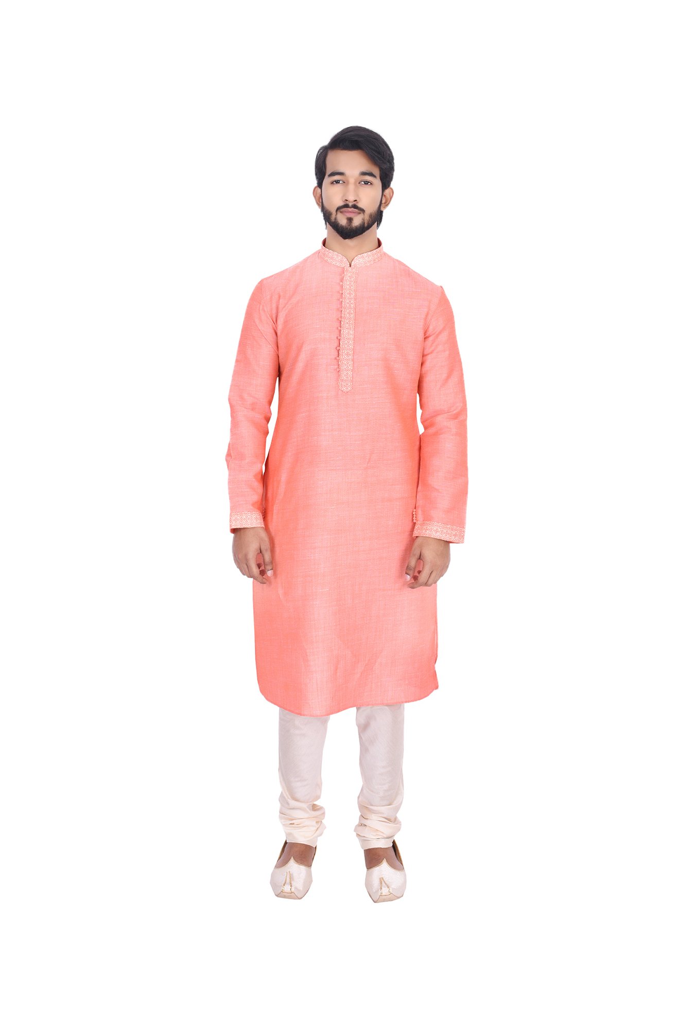 Manyavar Orange Self Design Kurta & Churidar Set