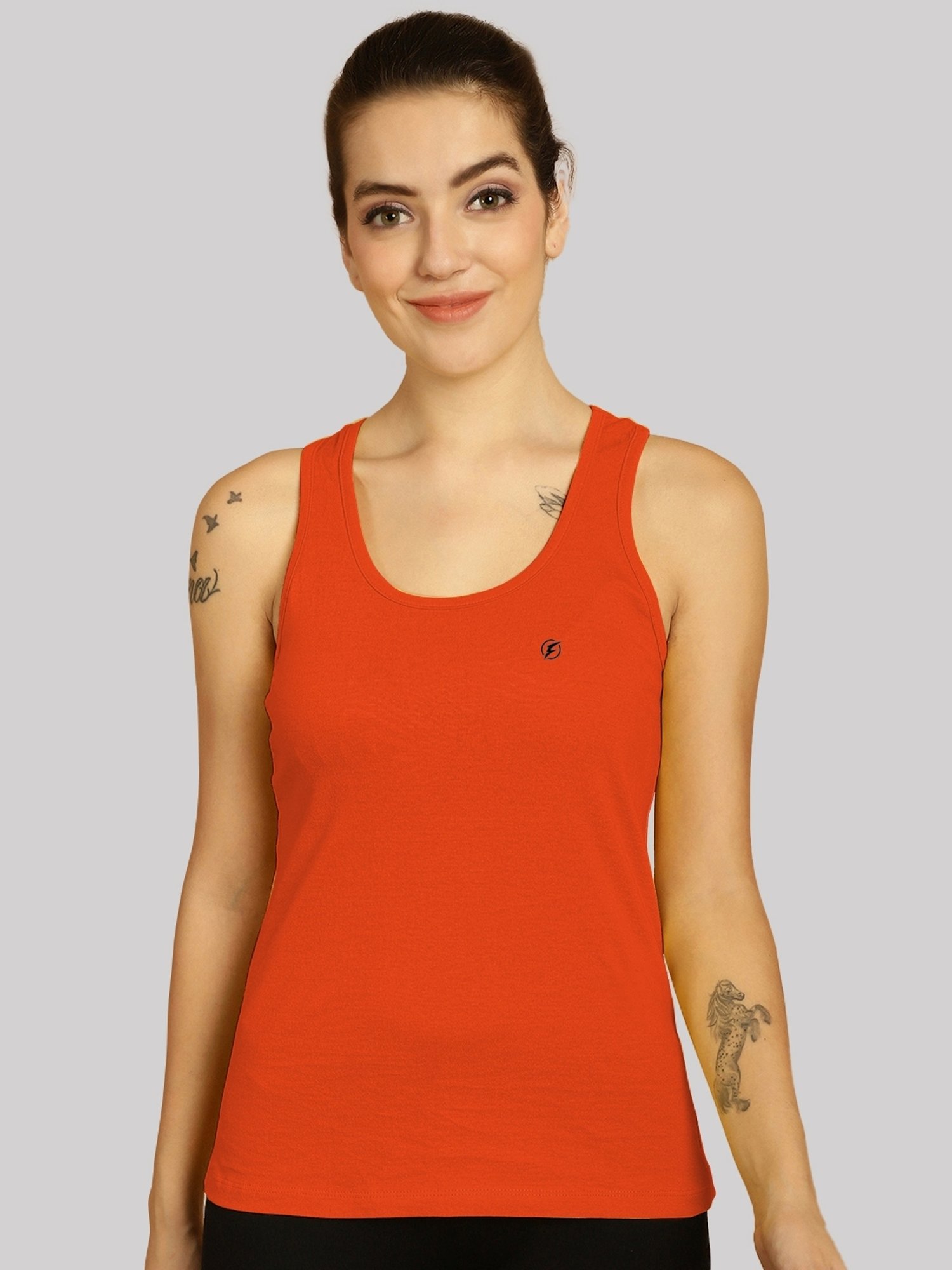 Friskers White & Orange Cotton Sports Tank Top - Pack Of 2