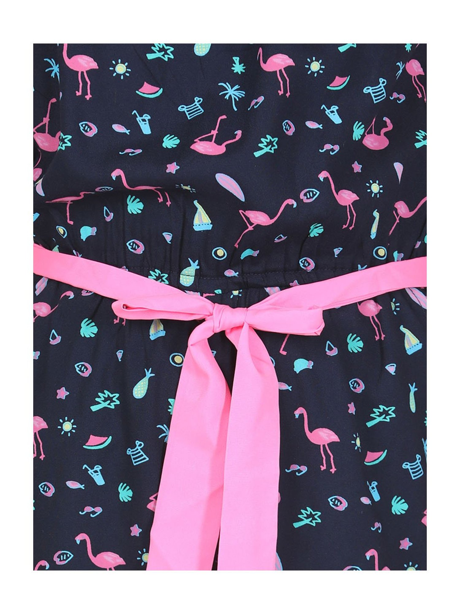 StyleStone Kids Navy & Pink Printed Jumpsuit with Belt