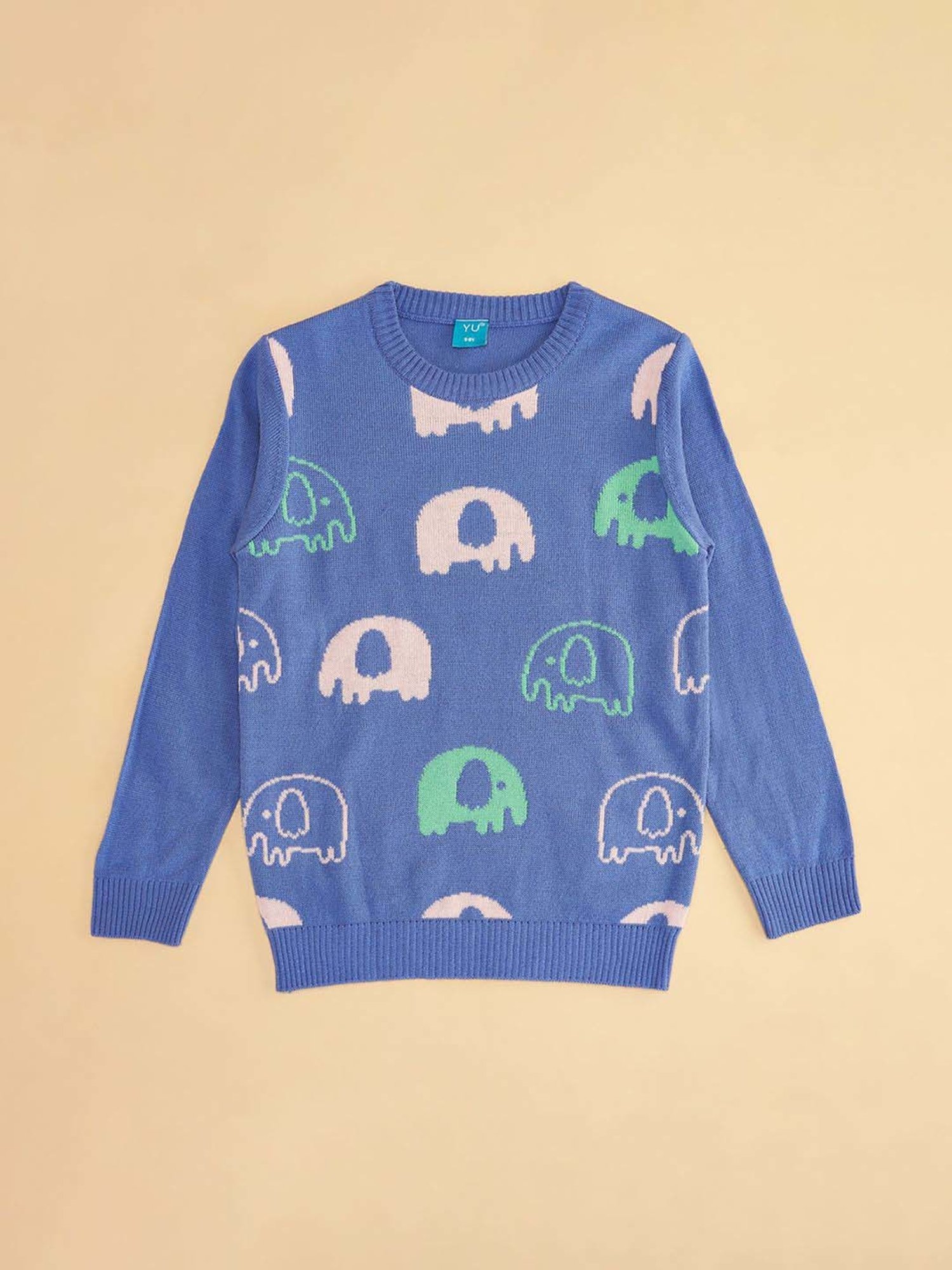 YU by Pantaloons Kids Blue Printed Full Sleeves Sweater