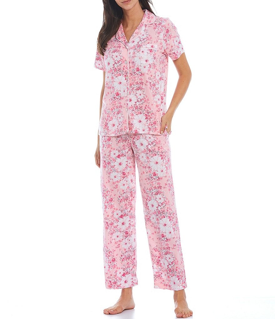 Carole Hochman Floral Print Point Collar Knit Coordinating Pajama Set