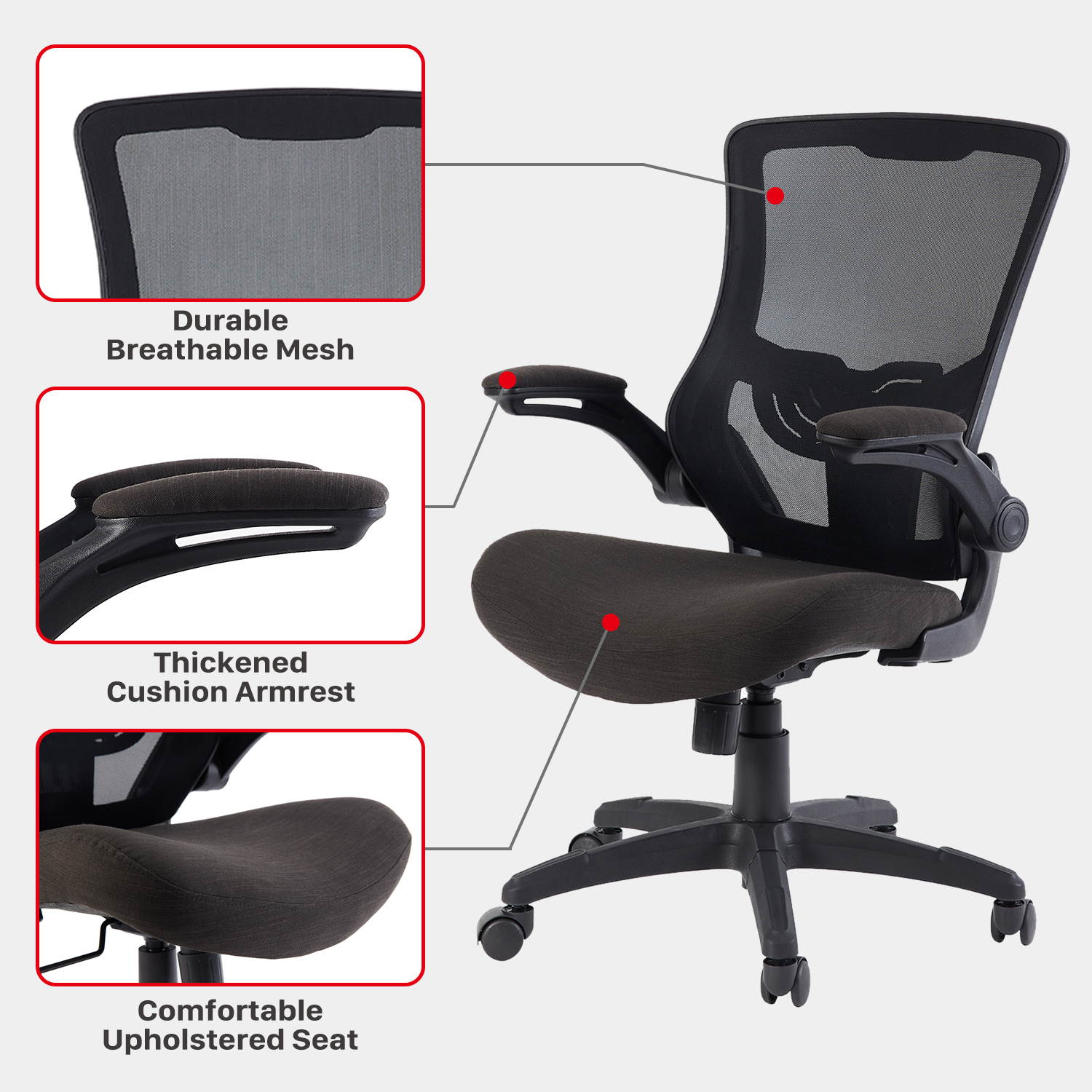 KLASIKA Mesh Ergonomic Desk Chair with Flip-up Arm Rest and Lumbar Support for Home Office