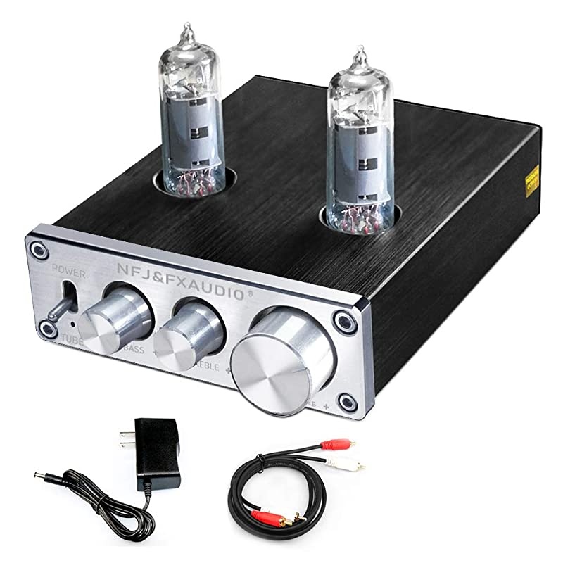 Vacuum Tube PreampMini Electronic HiFi Stereo 6K4 Tube Preamplifier with Bass Treble Control for Home Audio Player DC 12V Silvery