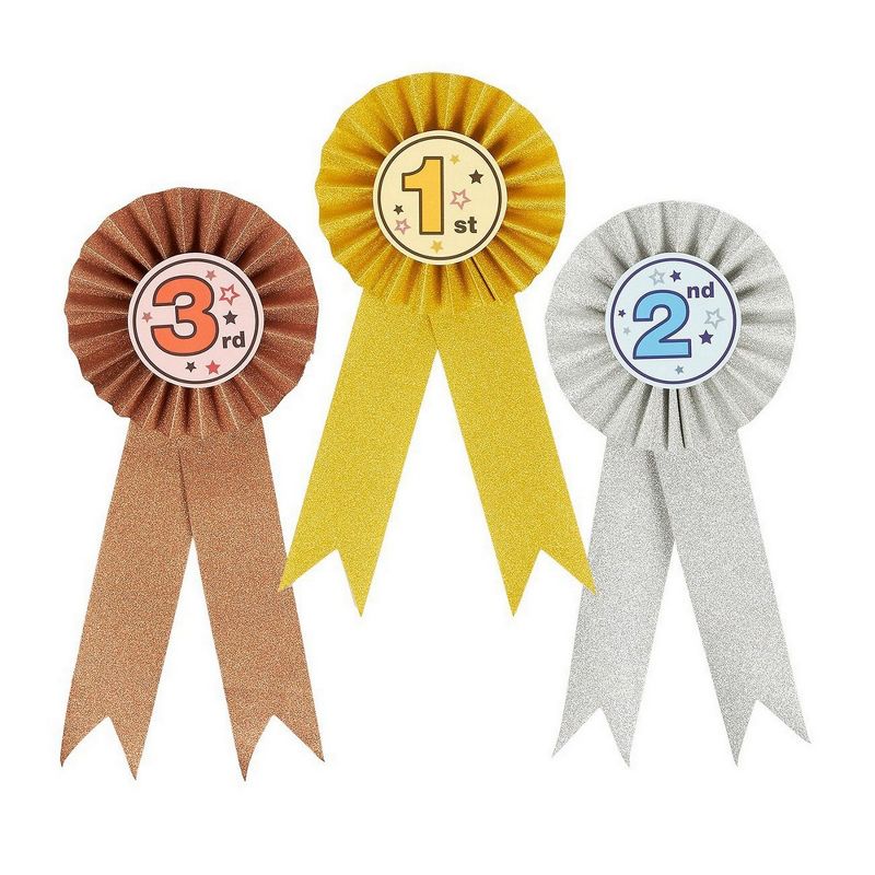 Juvale 24-Pack Award Ribbons - Participation Decorations, Rosette Ribbons, 1st, 2nd, 3rd Place Recognition