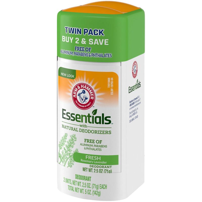 Arm & Hammer Essentials Solid Deodorant Fresh Wide Stick Twin Pack - 2.5oz/2pk
