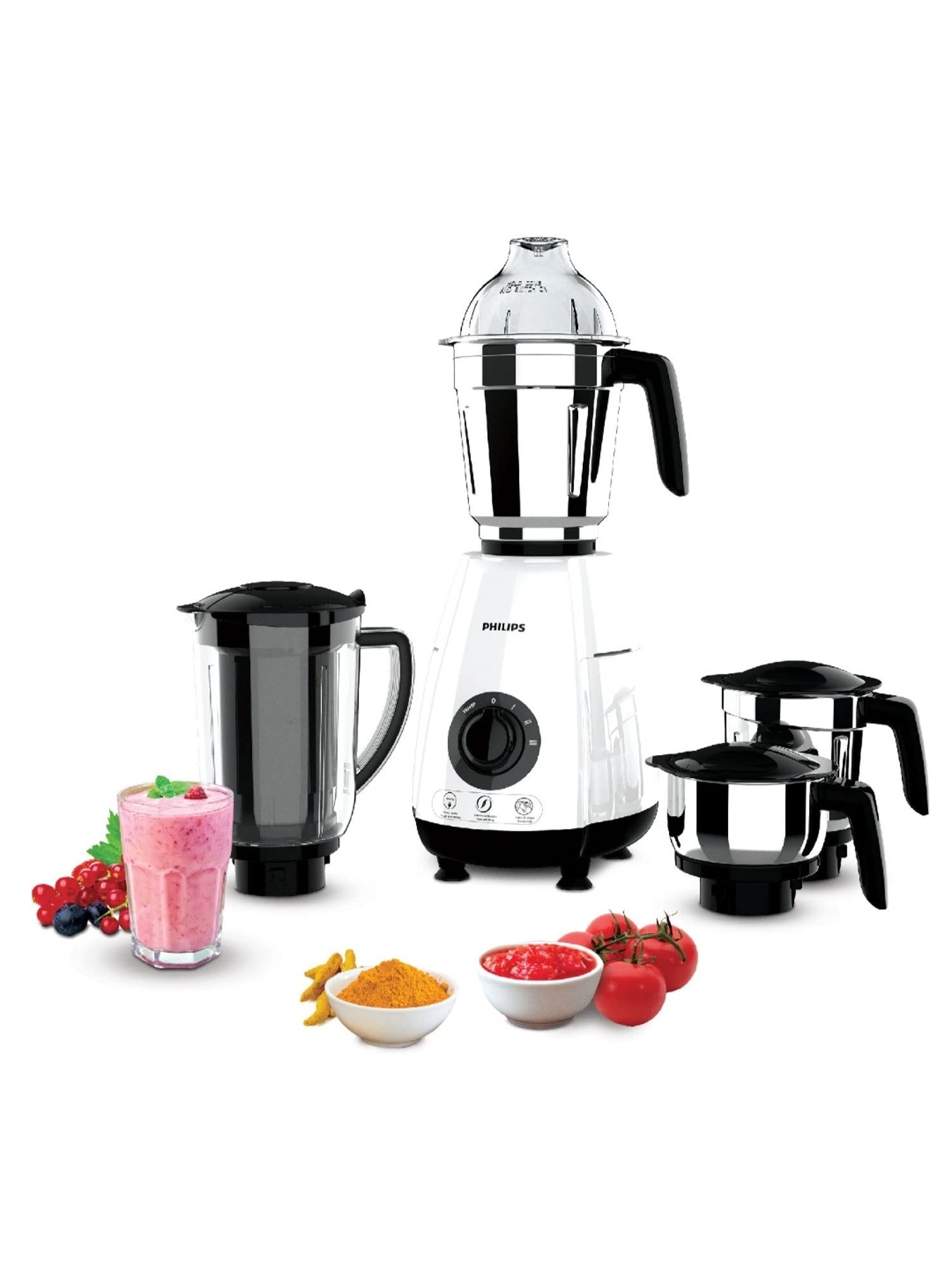 Philips HL770300, 1000 Watt Mixer Grinder Copper Motor with 4 Jar (White)